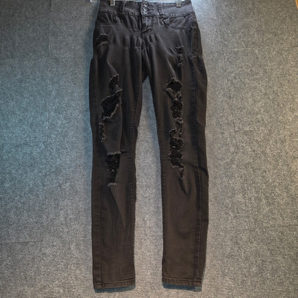 Blackheart Super Skinny Jeans Womens 5 Black Good Distressed High Rise Edgy